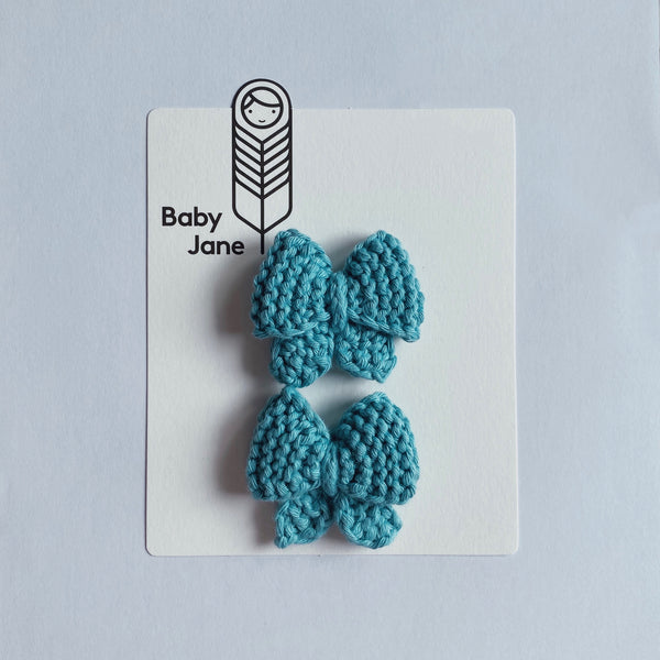 Mini Puff Sailor Hand Knitted Bow Clippies (pair)