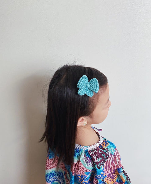 Mini Puff Sailor Hand Knitted Bow Clippies (pair)