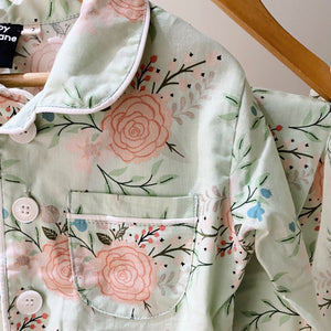 PJ Set - fancy blooms on mint