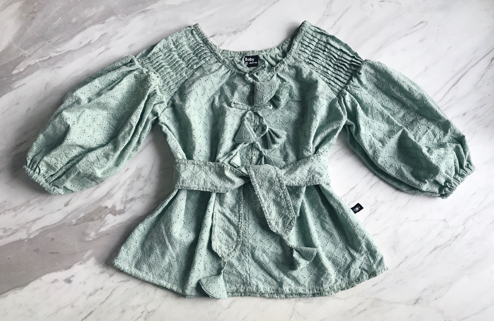 Harriet Pleated Smock Dress - sage eyelet (size 2-4yo)