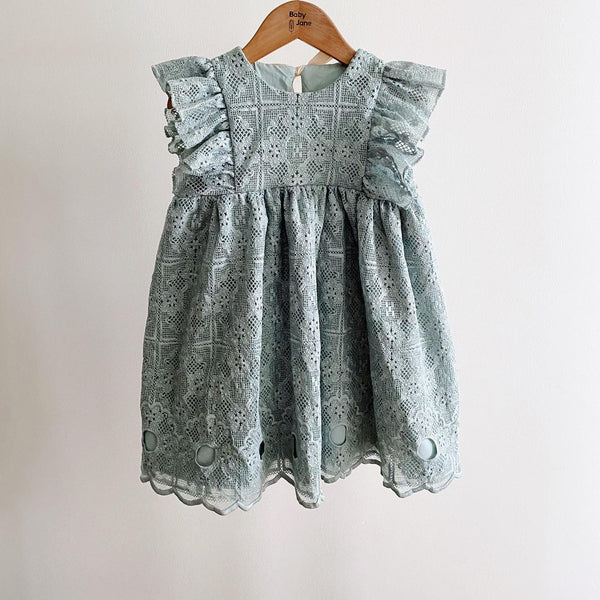 Emilia Lace Dress - sage brocade (2yo)