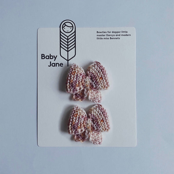 Mini Puff Sailor Hand Knitted Bow Clippies (pair)