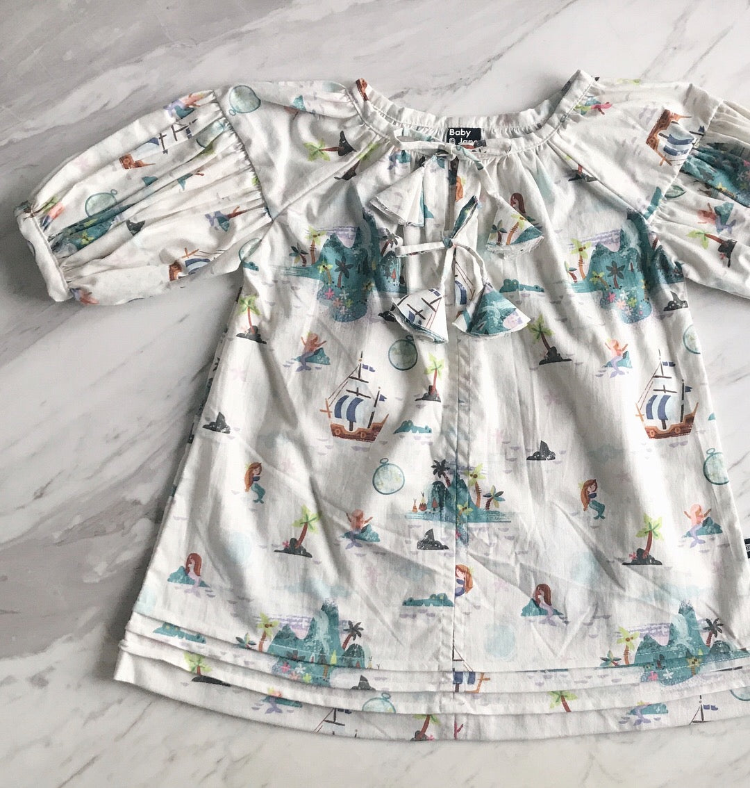 Charlotte Smock Pleated Dress - neverland island white (size 2-4yo)