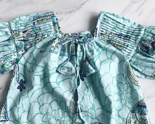 Harriet Smock Dress - aqua elephants (aqua 2-4yo)