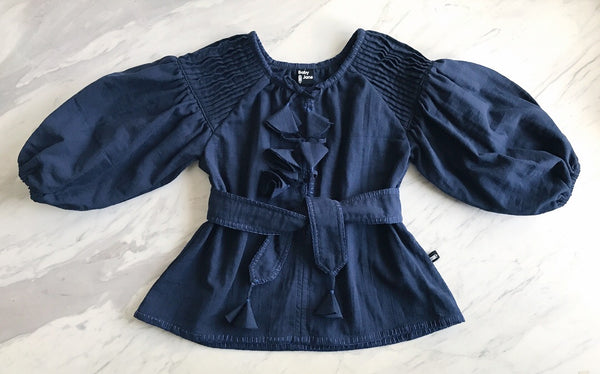 Harriet Pleated Smock Dress - navy (size 2-4yo)