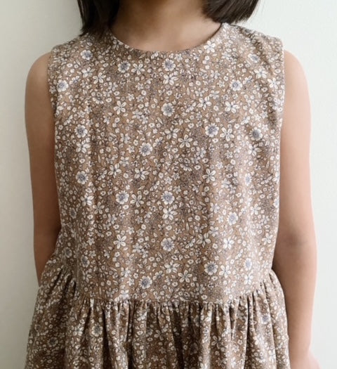 Twirly Dress - small vintage flowers on brown (5yo)