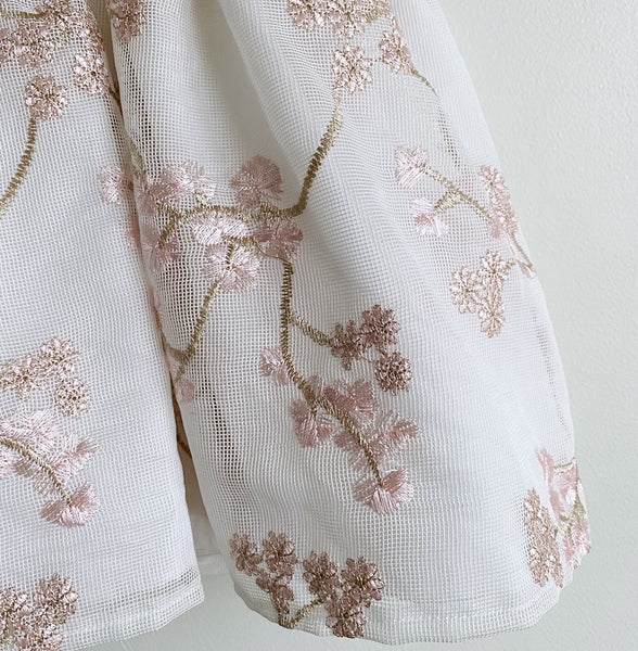 Embroidery Lace Drop Back Dress with Ruffle Sleeves - baby pink cherry blossoms (12m)