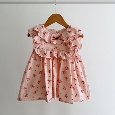 Emma Dress - red pink dainty daisies (12m)