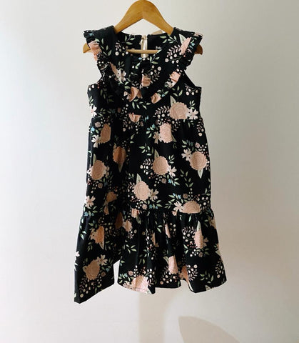 Soor Tier Dress - blush flowers on black (6yo)