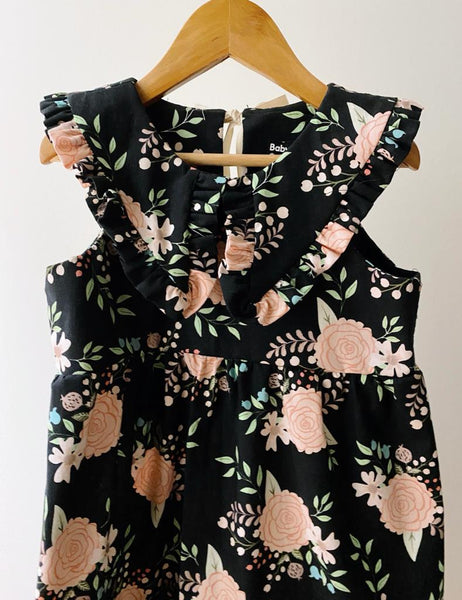Soor Tier Dress - blush flowers on black (6yo)