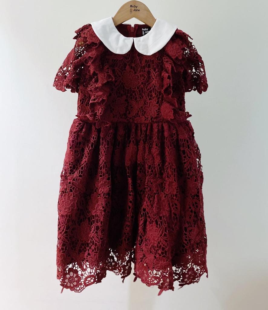 Coco Lace Dress - wine floral (5yo)