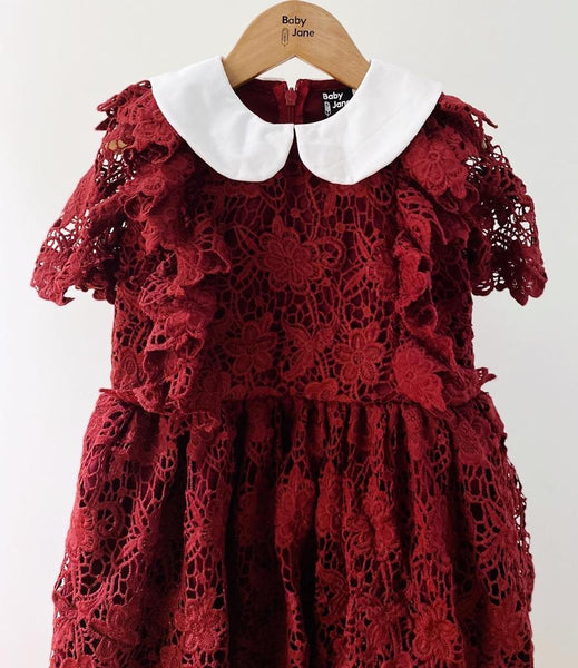 Coco Lace Dress - wine floral (5yo)