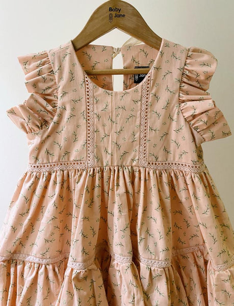 Wilhem Tier Dress - rosemary on blush (5yo)