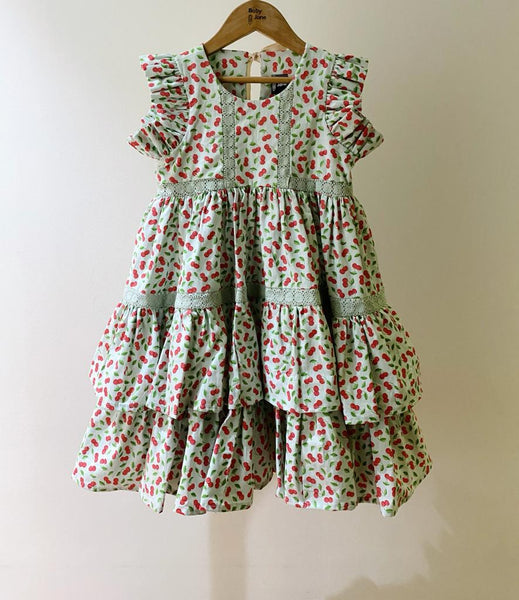 Wilhem Tier Dress - cherries on mint (5yo)