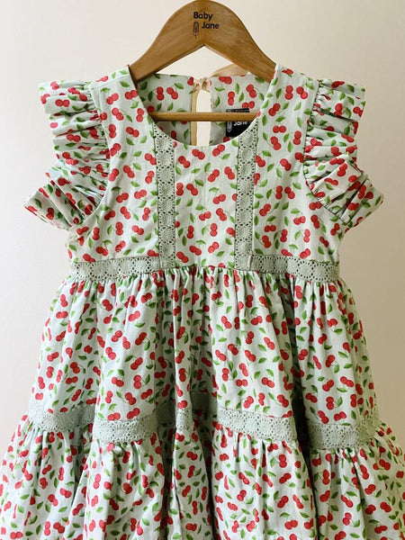 Wilhem Tier Dress - cherries on mint (5yo)