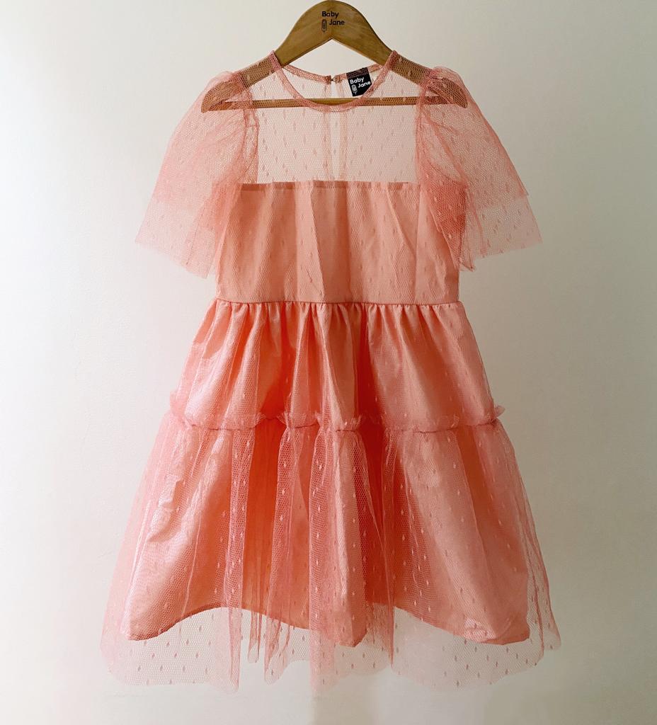 Lace Mesh Dress - salmon dots (5yo)