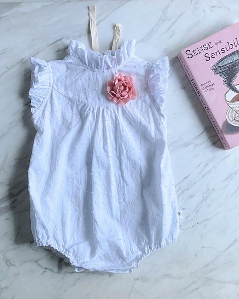 Eyelet Phoebe Romper - swiss dots