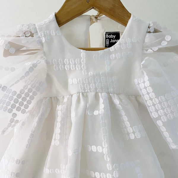 Embroidery Emilia Lace Dress with Sleeves - white linear dots (3m)