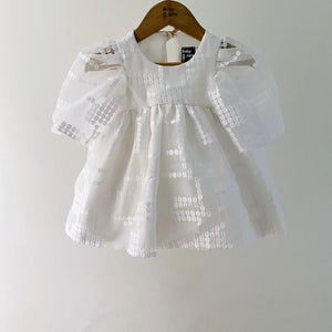 Embroidery Emilia Lace Dress with Sleeves - white linear dots (3m)