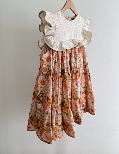 Ellery Tier Dress - cream ginger flower and tangerine hummingbird (6yo)