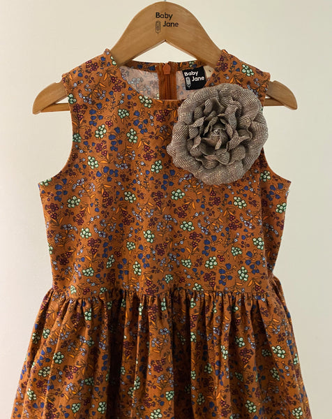 Twirly Dress - small floral on toffee (5yo)