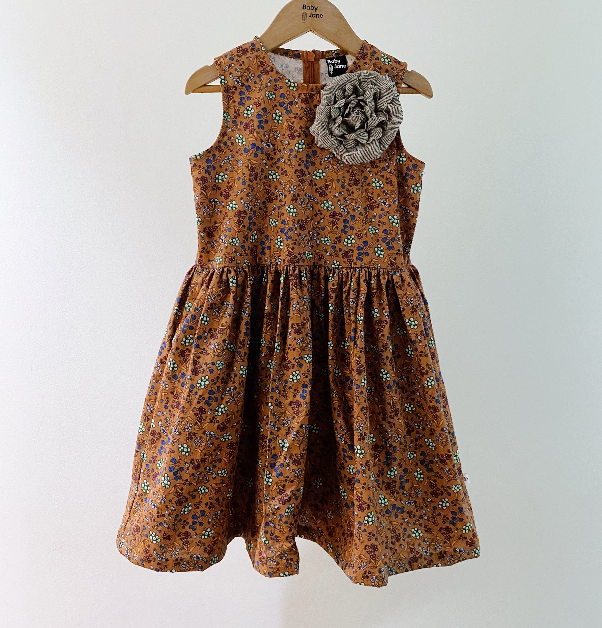 Twirly Dress - small floral on toffee (5yo)