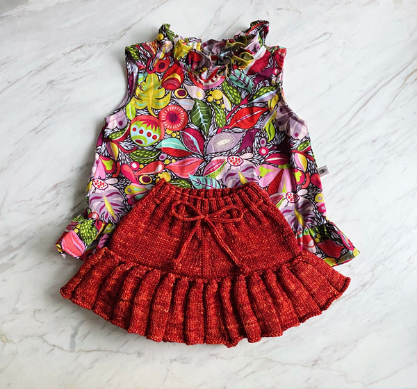 Hand Knitted Skater Skort — deep red