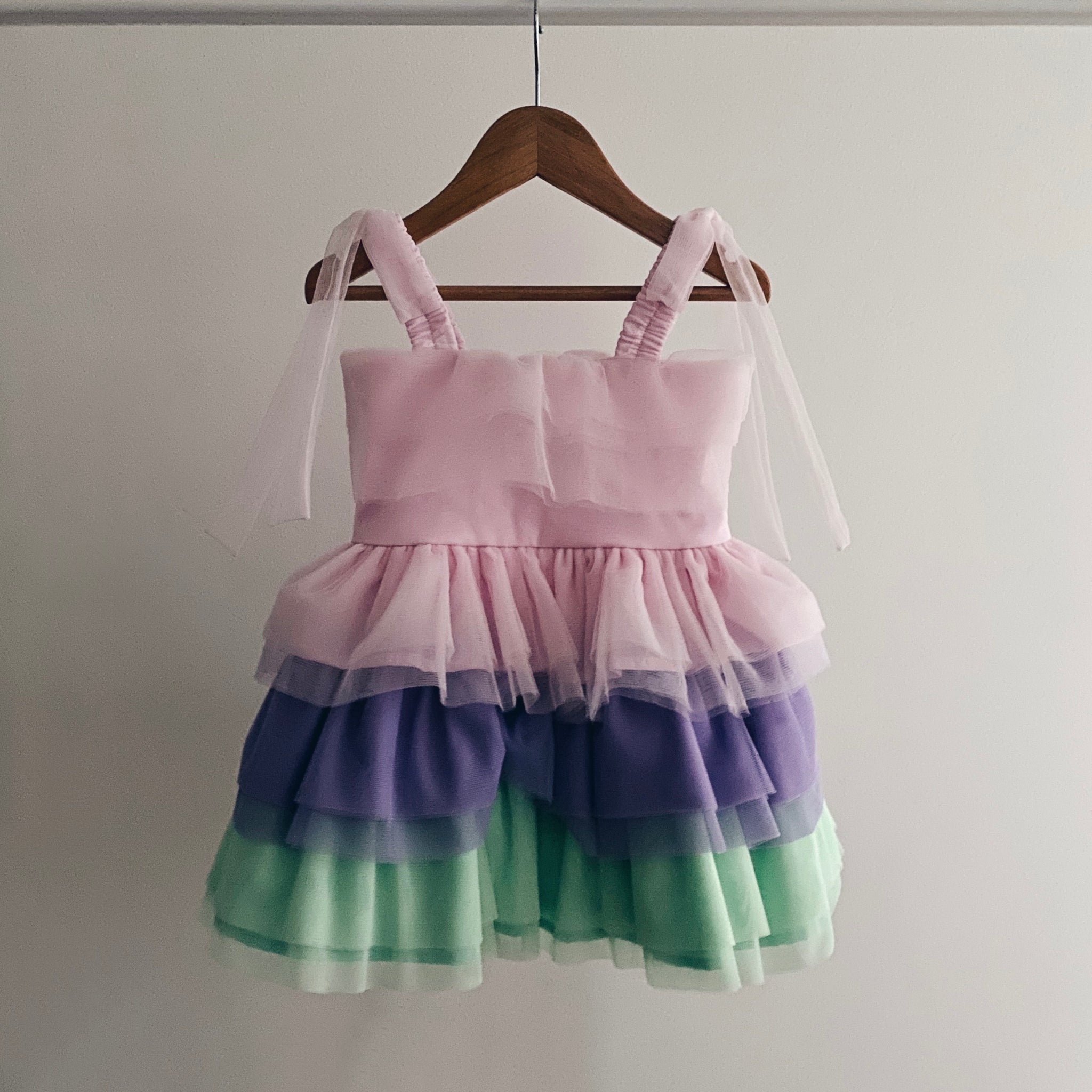 Hannah Ball Tier Dress (18m) - pastel rainbow