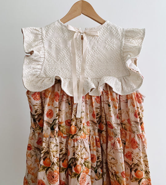 Ellery Tier Dress - cream ginger flower and tangerine hummingbird (6yo)