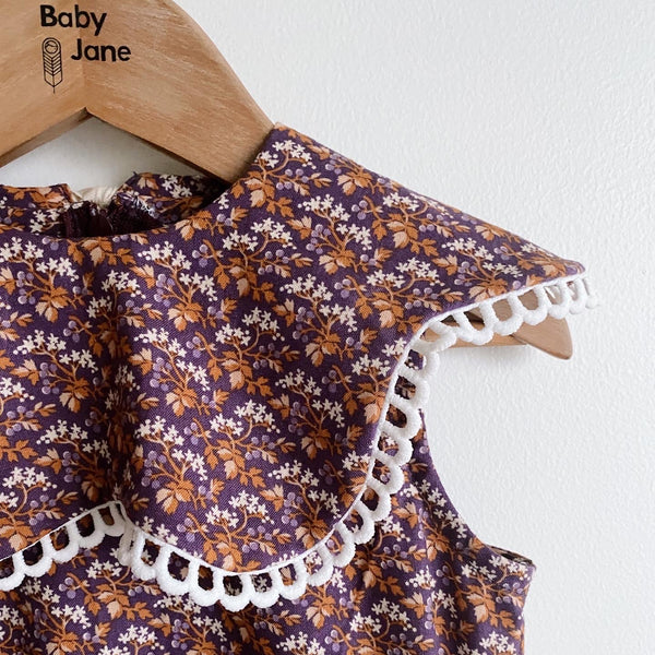 Twirly Dress with Daisy Collar - vintage blueberry vines