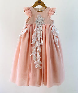 Embroidery Long Lace Drop Back Ball Gown with Ruffle Sleeves (2yo) peachy blush