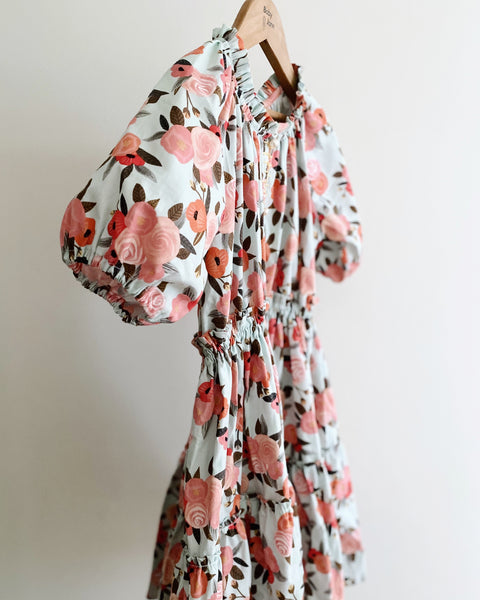 Rosita Tier Dress (5yo) - roses on duck eggshell