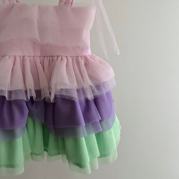 Hannah Ball Tier Dress (18m) - pastel rainbow