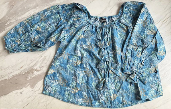 Adult Harriet Smock Top - blue corals