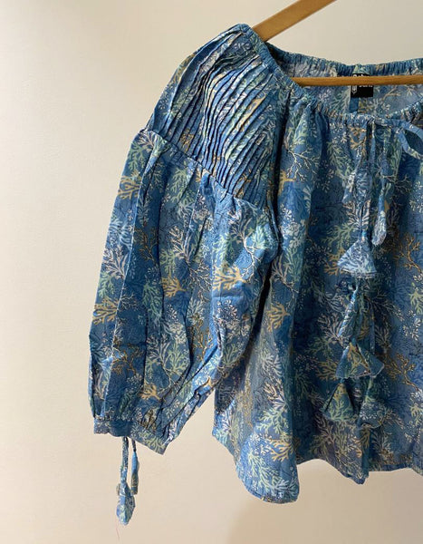 Adult Harriet Smock Top - blue corals