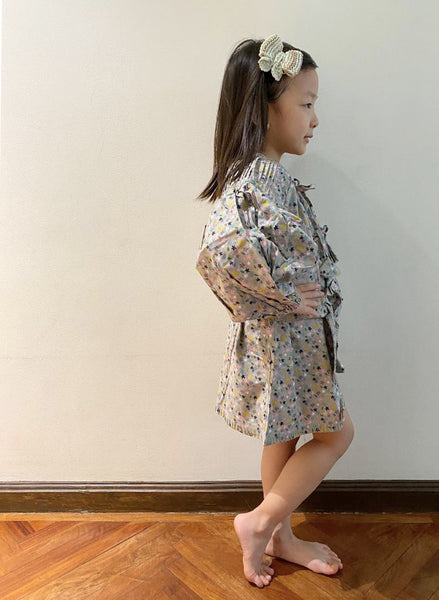 Harriet Pleated Smock Dress - small floral on gray