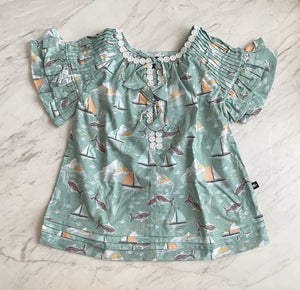 Charlotte Smock-Pleated Bell Dress - arctic sail