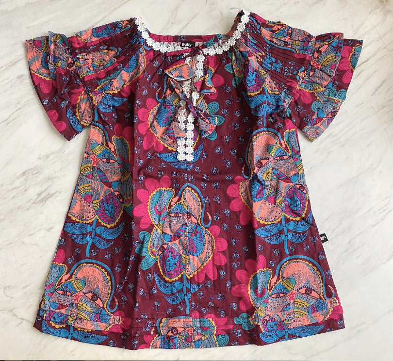 Charlotte Smock-Pleated Bell Dress - whimsy burgundy