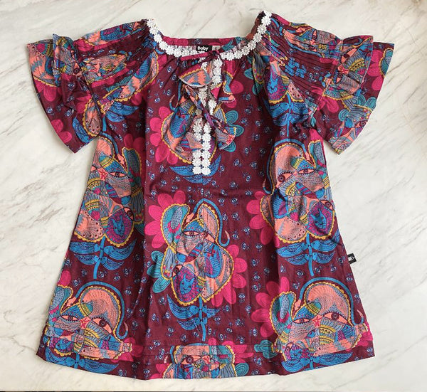 Charlotte Smock-Pleated Bell Dress - whimsy burgundy