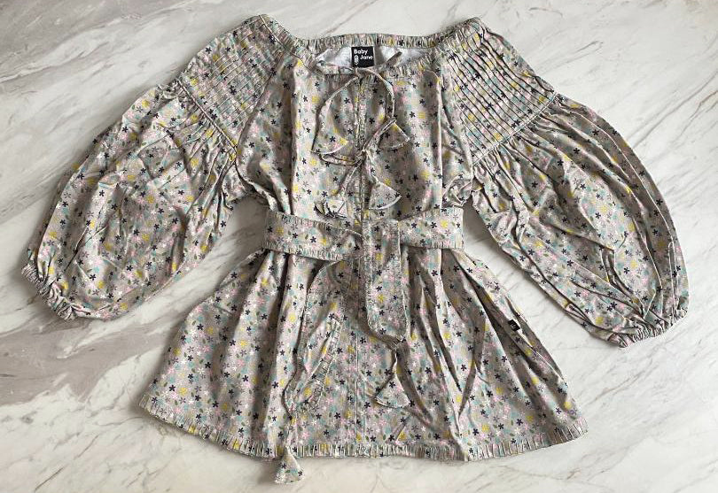 Harriet Pleated Smock Dress - small floral on gray