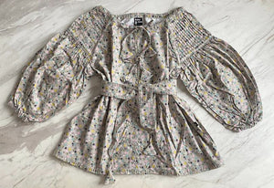 Harriet Pleated Smock Dress - small floral on gray