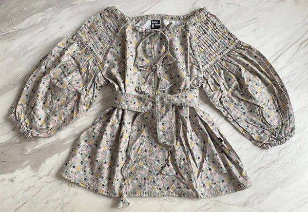 Harriet Pleated Smock Dress - small floral on gray