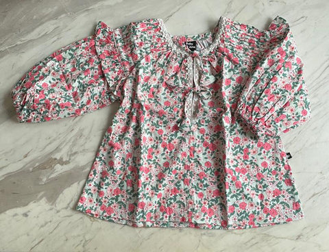 Harriet Smock-Pleated Bell Dress - daisies on mint
