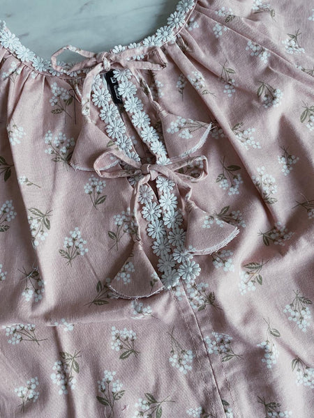 Charlotte Smock-Bell Dress - dainty floral on dune