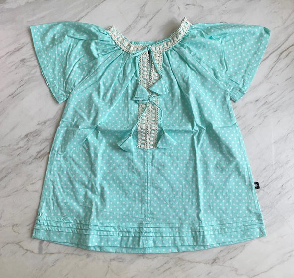 Charlotte Smock-Bell Dress - aqua dots